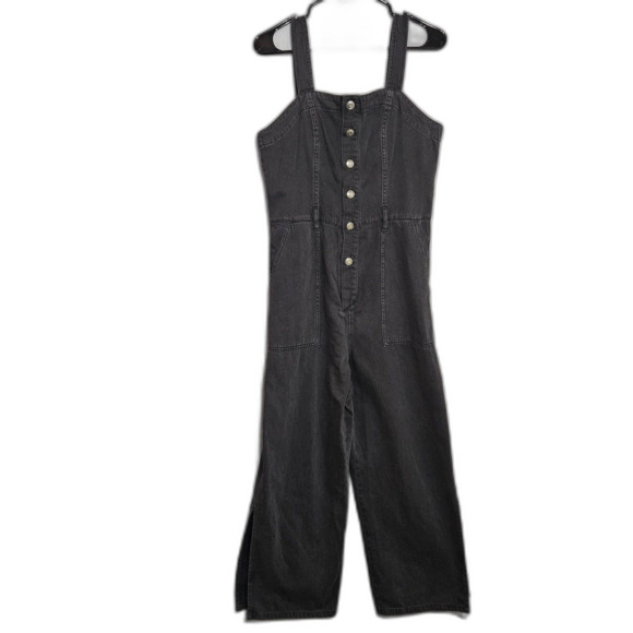 OAT aged Black Volcano Denim Overalls Wide Crop Artsy Boho Size 8 No Belt - Picture 12 of 12